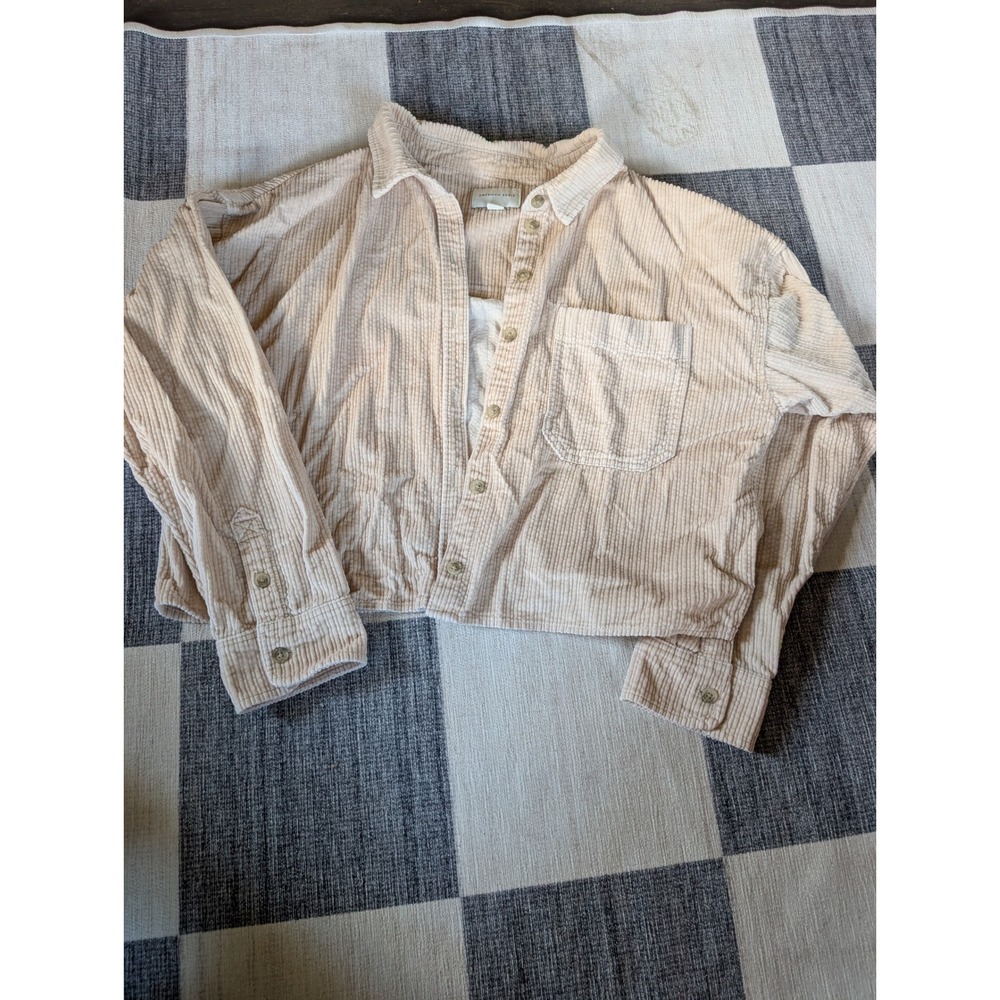 American Eagle‎ Cream Wide Wale Corduroy Cropped Button Down Shirt Womens Small